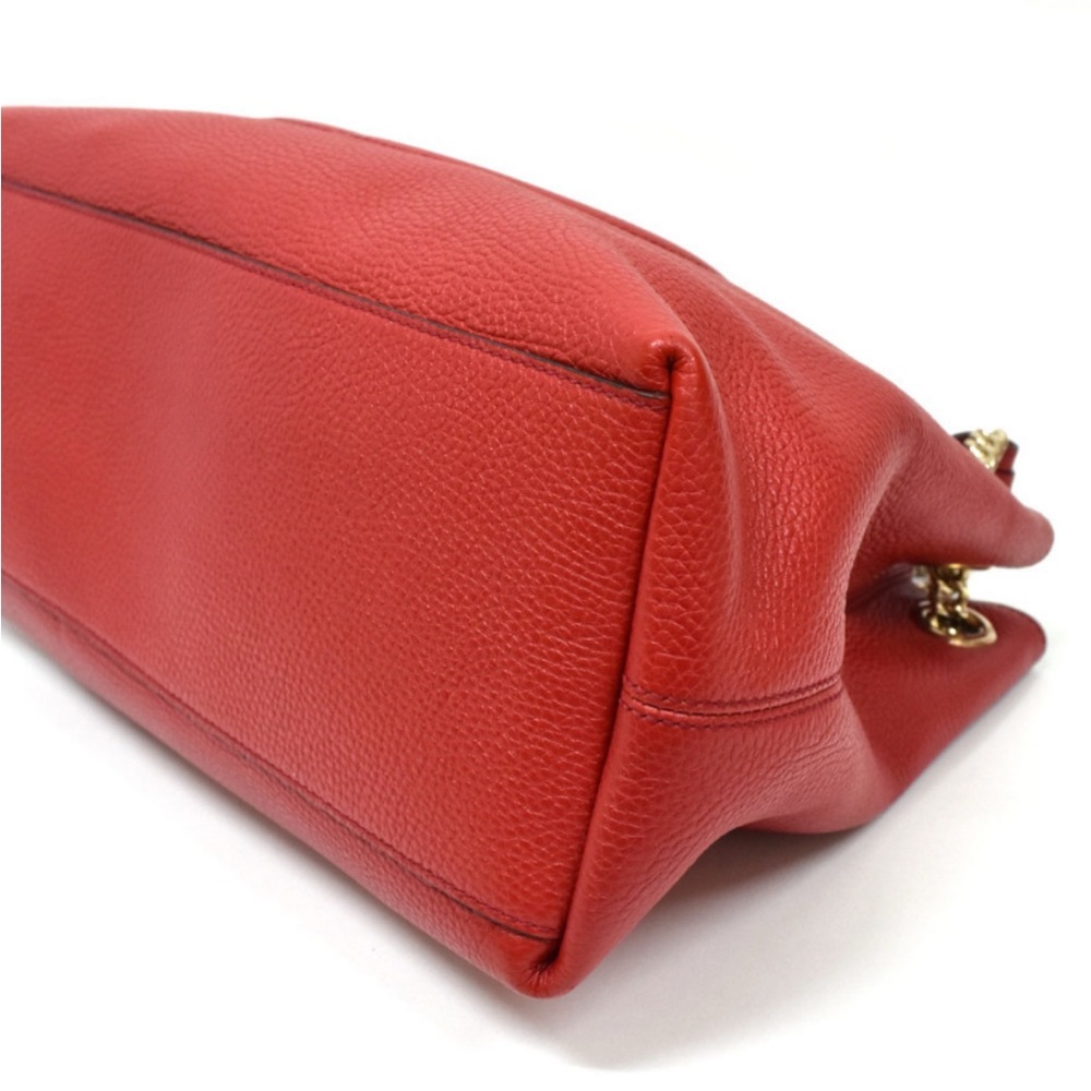 AUTHENTIC Gucci Soho Red Pebbled Leather Top Handle Bag Satchel Tassel - Red - Picture 8 of 8
